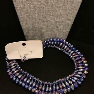 NWT Blue/Purple Iridescent Bead Necklace 18” & Drop Earrings